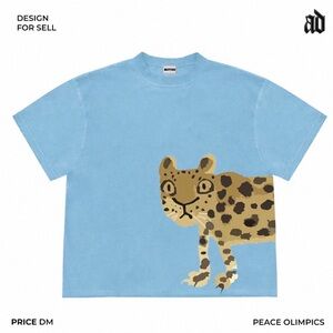Light Blue Tee with Leopard Design